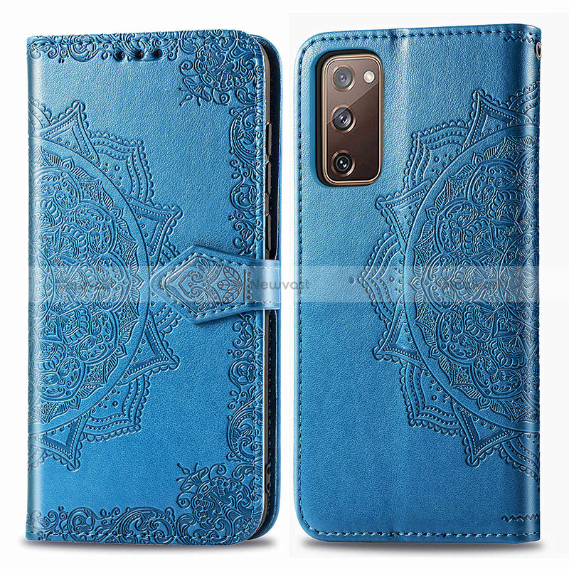 Leather Case Stands Fashionable Pattern Flip Cover Holder for Samsung Galaxy S20 FE 5G Blue