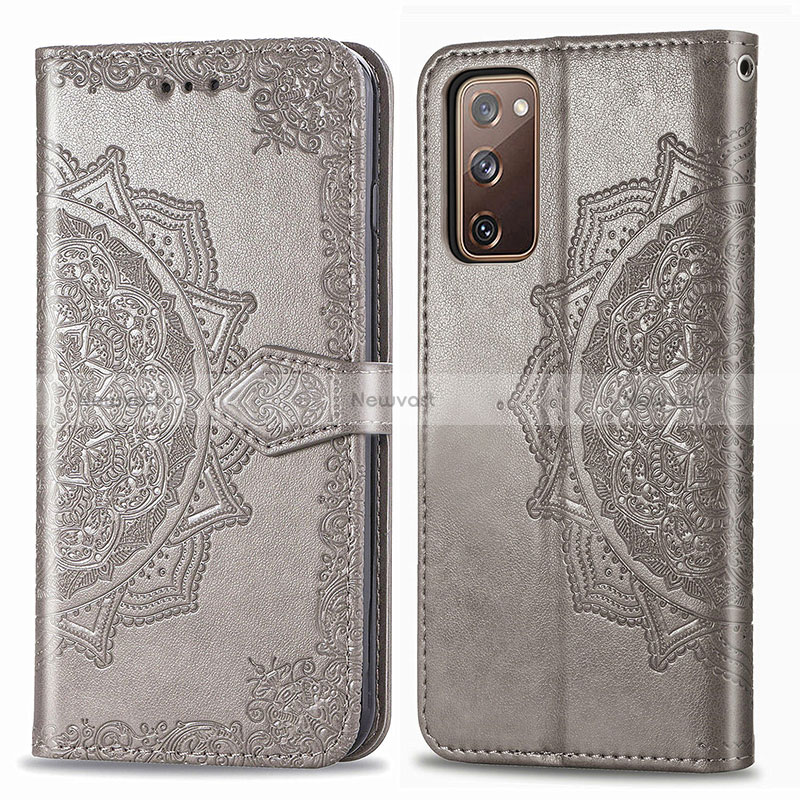 Leather Case Stands Fashionable Pattern Flip Cover Holder for Samsung Galaxy S20 FE 5G Gray