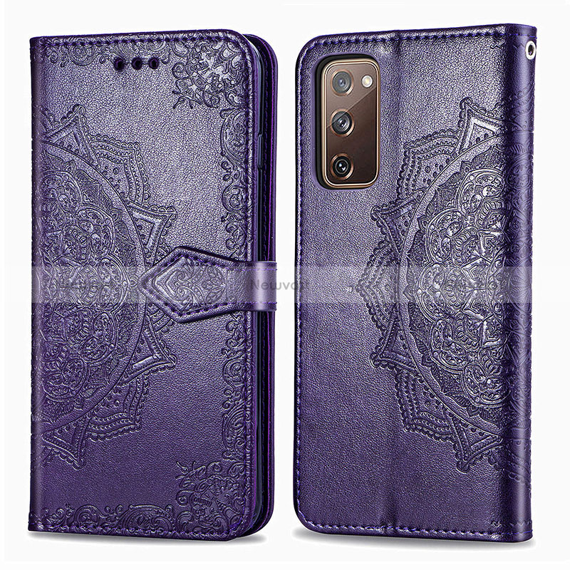Leather Case Stands Fashionable Pattern Flip Cover Holder for Samsung Galaxy S20 FE 5G Purple