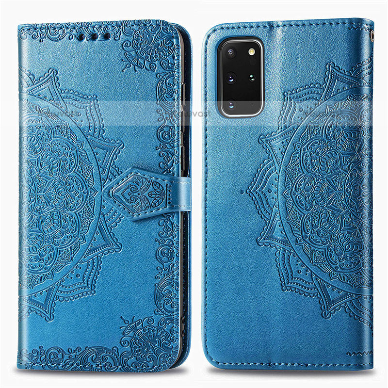 Leather Case Stands Fashionable Pattern Flip Cover Holder for Samsung Galaxy S20 Plus 5G Blue