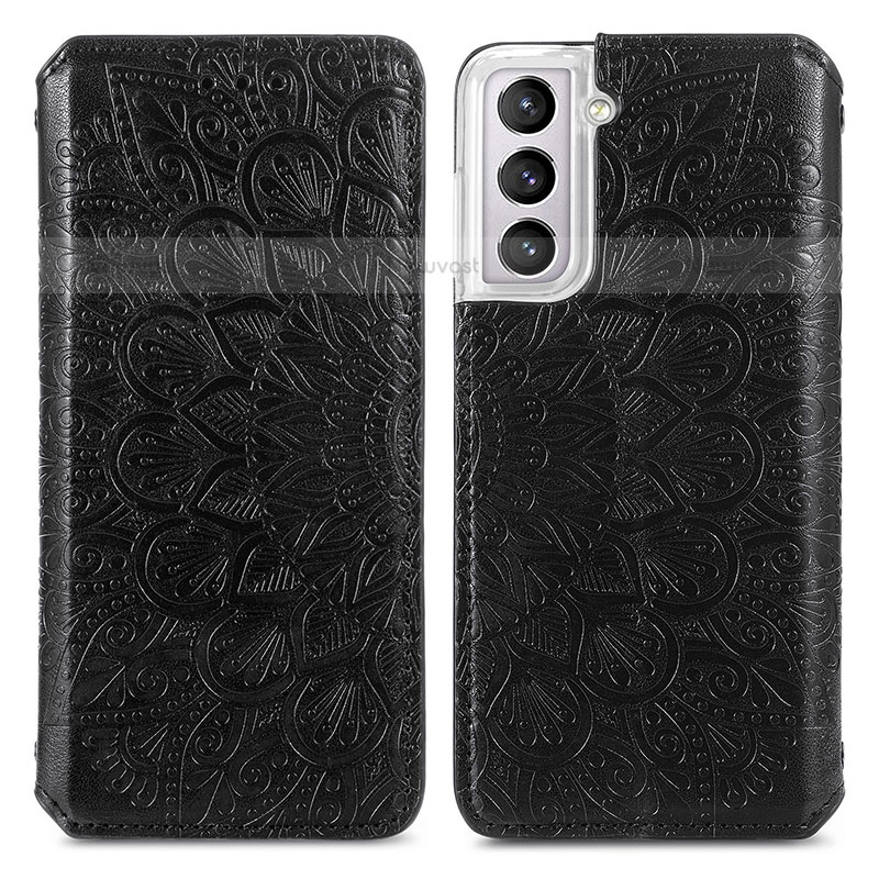 Leather Case Stands Fashionable Pattern Flip Cover Holder for Samsung Galaxy S21 5G Black
