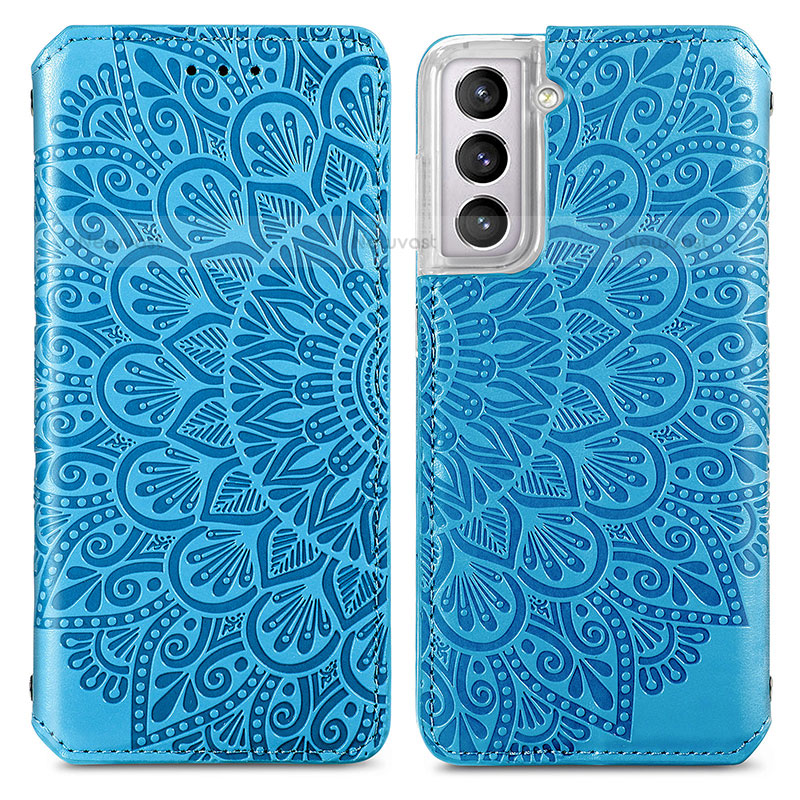Leather Case Stands Fashionable Pattern Flip Cover Holder for Samsung Galaxy S21 5G Blue