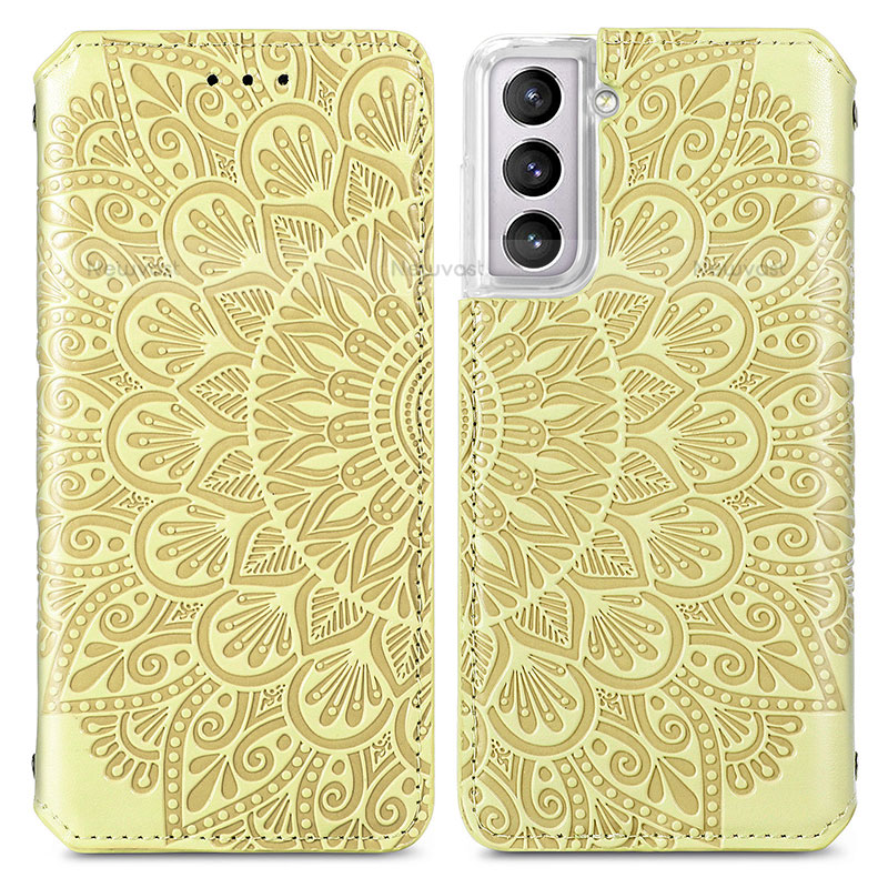Leather Case Stands Fashionable Pattern Flip Cover Holder for Samsung Galaxy S21 5G Yellow