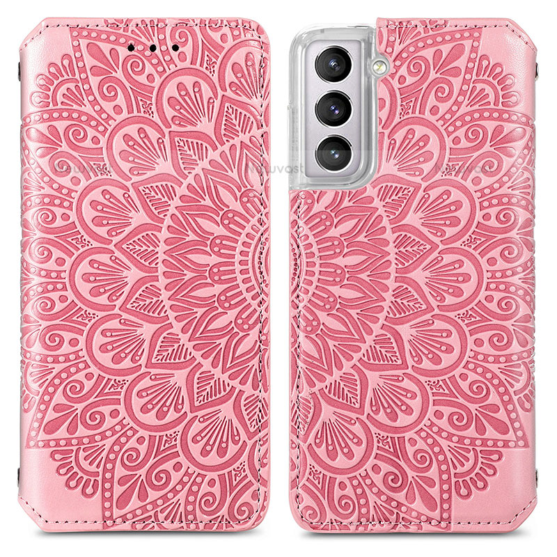Leather Case Stands Fashionable Pattern Flip Cover Holder for Samsung Galaxy S21 Plus 5G Rose Gold