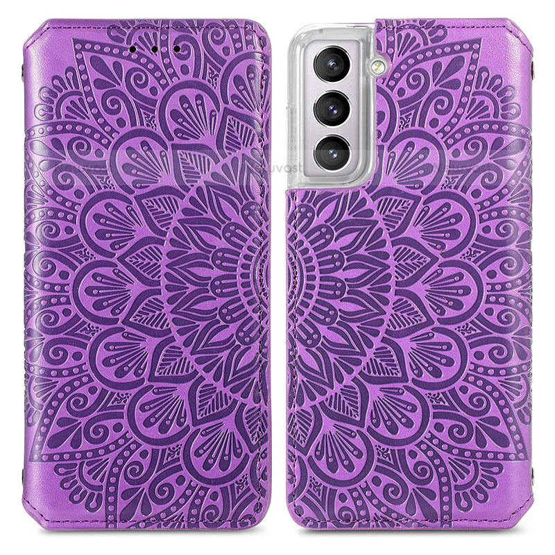 Leather Case Stands Fashionable Pattern Flip Cover Holder for Samsung Galaxy S22 5G Purple