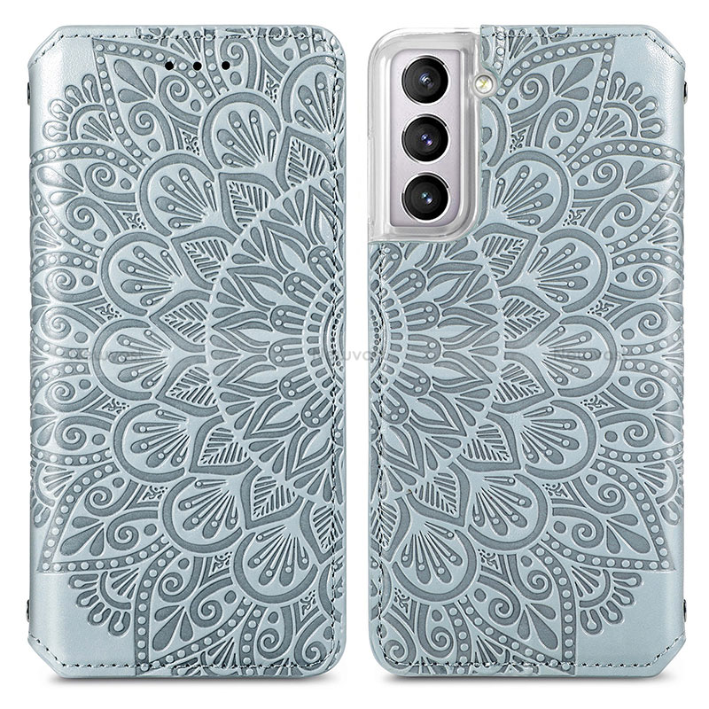 Leather Case Stands Fashionable Pattern Flip Cover Holder for Samsung Galaxy S22 Plus 5G Gray