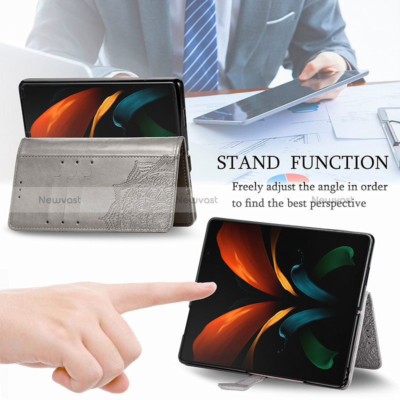 Leather Case Stands Fashionable Pattern Flip Cover Holder for Samsung Galaxy Z Fold2 5G