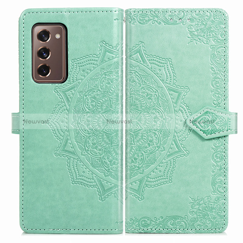 Leather Case Stands Fashionable Pattern Flip Cover Holder for Samsung Galaxy Z Fold2 5G Green