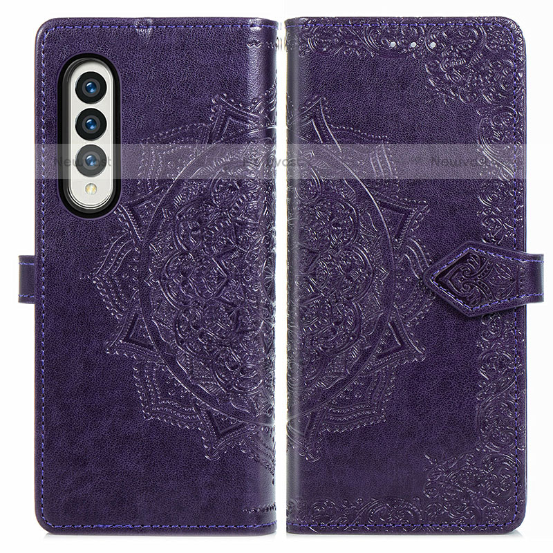 Leather Case Stands Fashionable Pattern Flip Cover Holder for Samsung Galaxy Z Fold3 5G