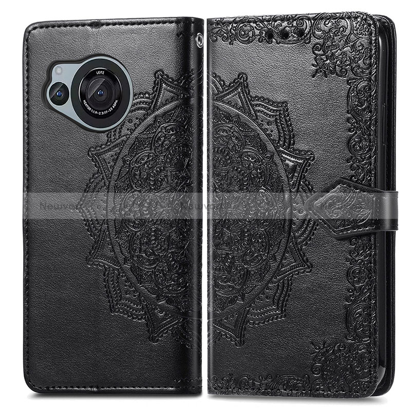 Leather Case Stands Fashionable Pattern Flip Cover Holder for Sharp Aquos R8 Black