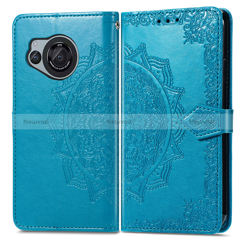 Leather Case Stands Fashionable Pattern Flip Cover Holder for Sharp Aquos R8 Blue