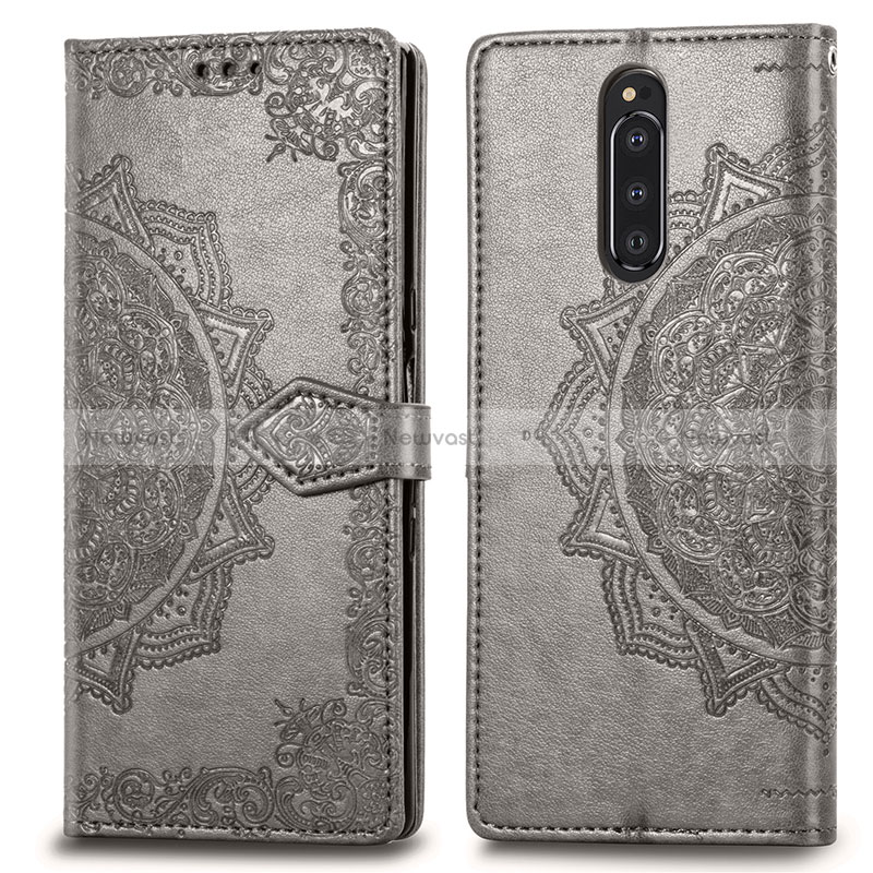Leather Case Stands Fashionable Pattern Flip Cover Holder for Sony Xperia 1 Gray