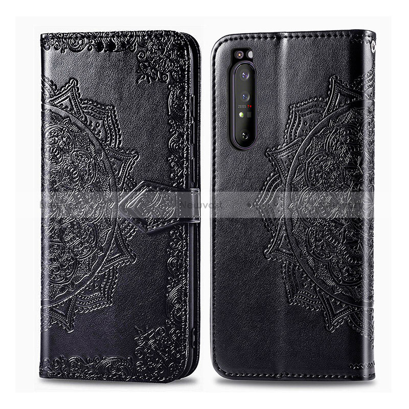 Leather Case Stands Fashionable Pattern Flip Cover Holder for Sony Xperia 1 II Black