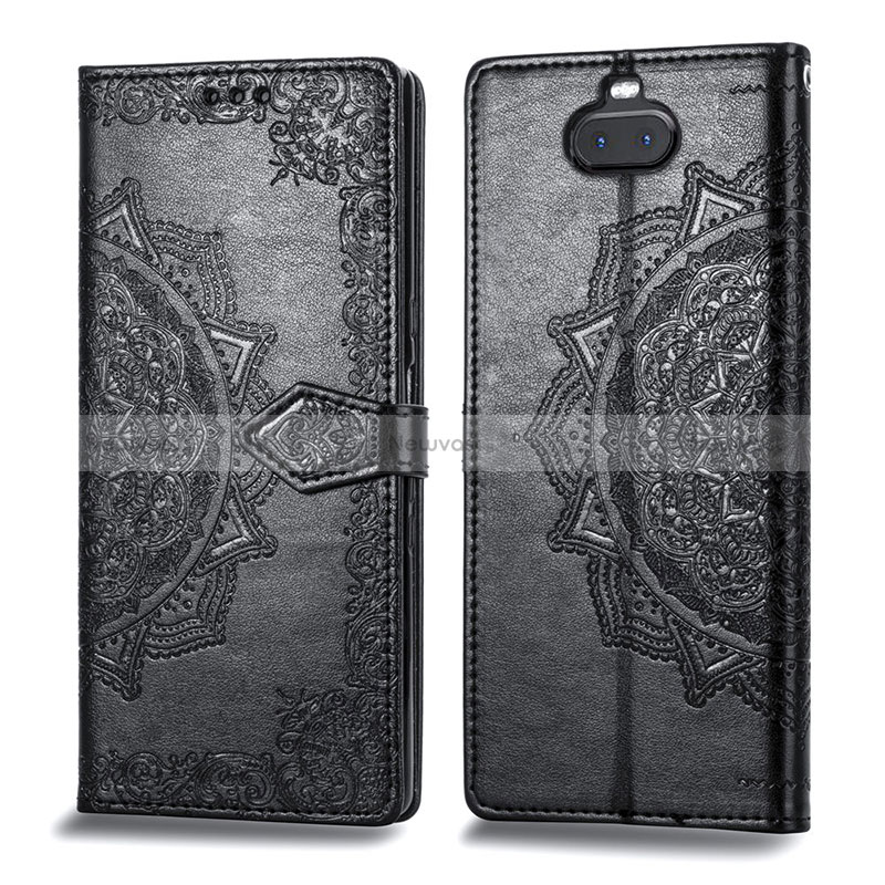 Leather Case Stands Fashionable Pattern Flip Cover Holder for Sony Xperia 10 Black