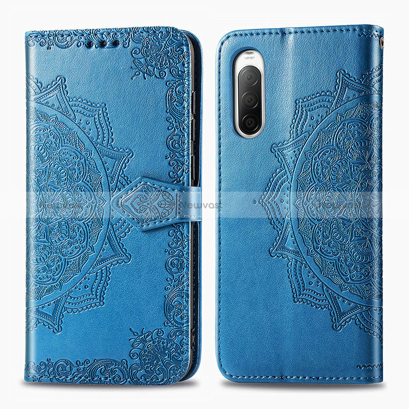 Leather Case Stands Fashionable Pattern Flip Cover Holder for Sony Xperia 10 II Blue