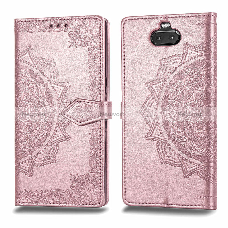 Leather Case Stands Fashionable Pattern Flip Cover Holder for Sony Xperia 10 Plus Rose Gold