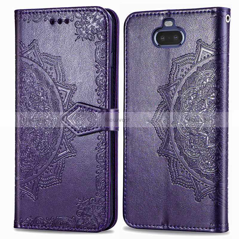 Leather Case Stands Fashionable Pattern Flip Cover Holder for Sony Xperia 8 Lite Purple