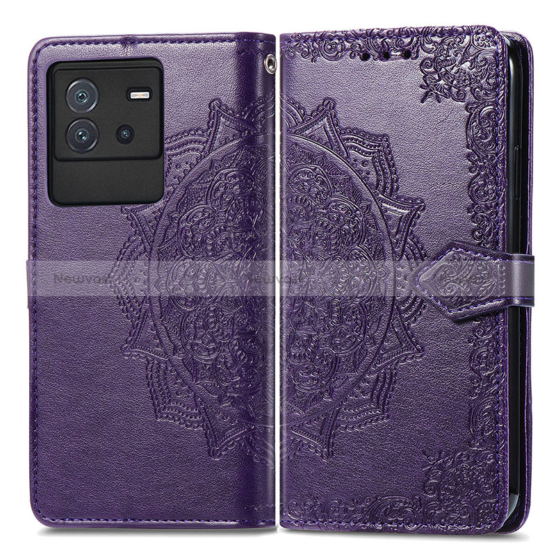 Leather Case Stands Fashionable Pattern Flip Cover Holder for Vivo iQOO Neo6 5G