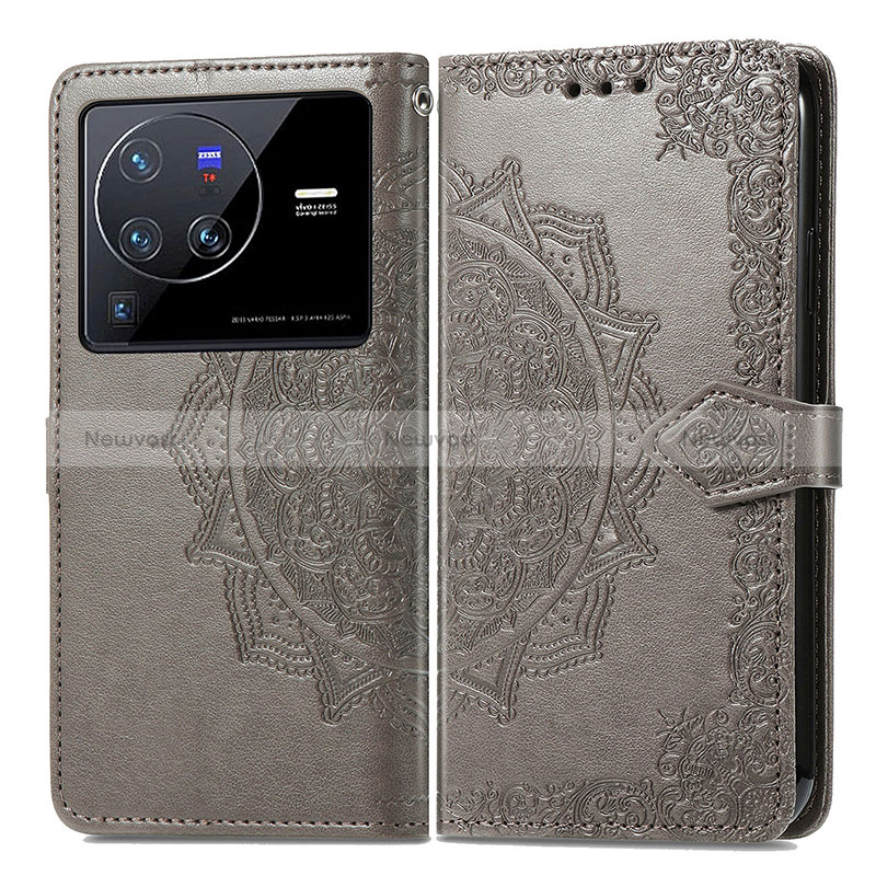 Leather Case Stands Fashionable Pattern Flip Cover Holder for Vivo X80 Pro 5G