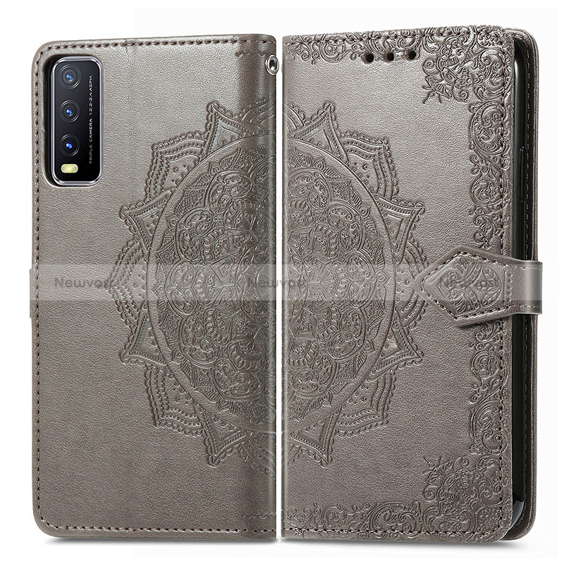 Leather Case Stands Fashionable Pattern Flip Cover Holder for Vivo Y20s Gray