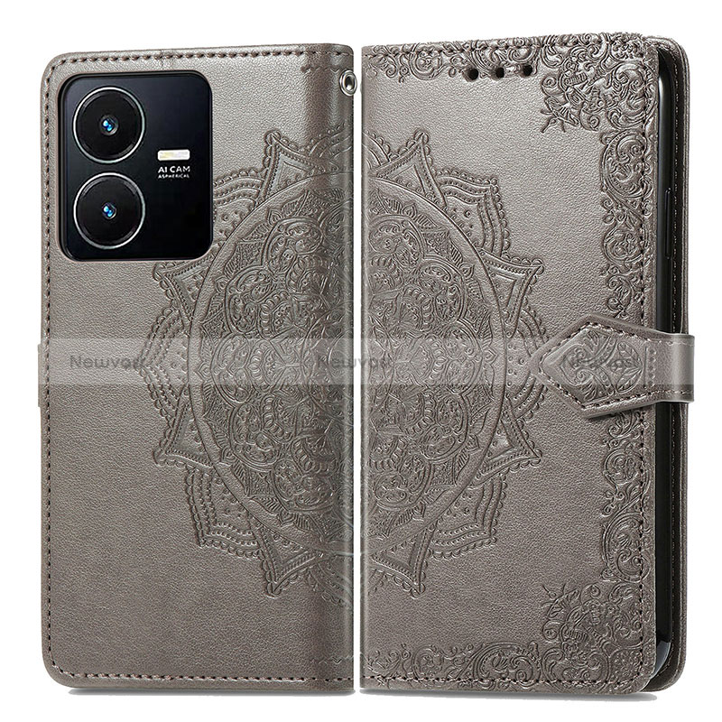 Leather Case Stands Fashionable Pattern Flip Cover Holder for Vivo Y22