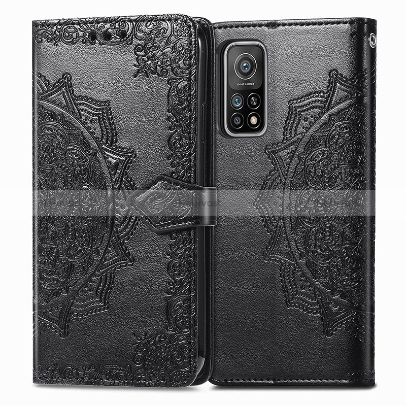 Leather Case Stands Fashionable Pattern Flip Cover Holder for Xiaomi Mi 10T 5G Black