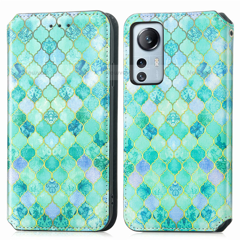 Leather Case Stands Fashionable Pattern Flip Cover Holder for Xiaomi Mi 12 Lite 5G Green