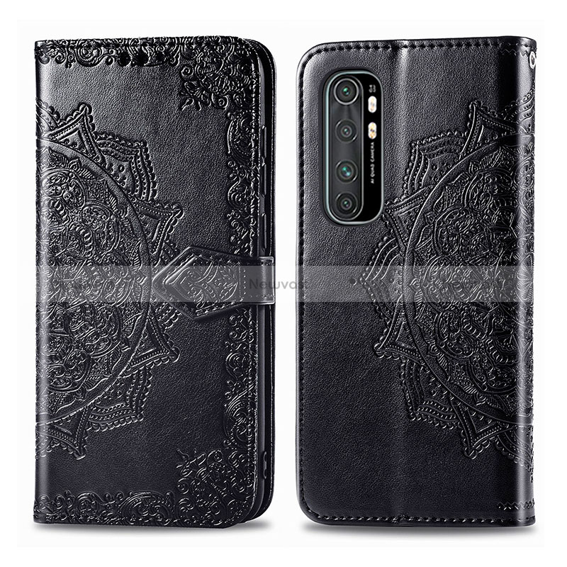 Leather Case Stands Fashionable Pattern Flip Cover Holder for Xiaomi Mi Note 10 Lite Black