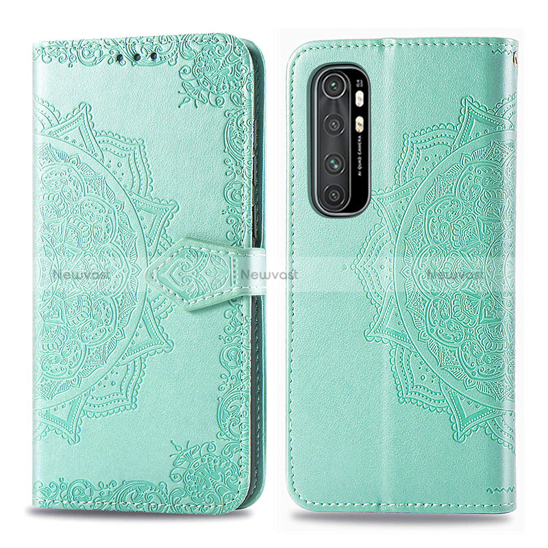 Leather Case Stands Fashionable Pattern Flip Cover Holder for Xiaomi Mi Note 10 Lite Green