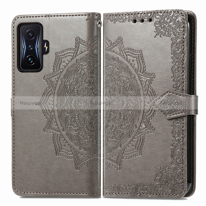 Leather Case Stands Fashionable Pattern Flip Cover Holder for Xiaomi Poco F4 GT 5G Gray