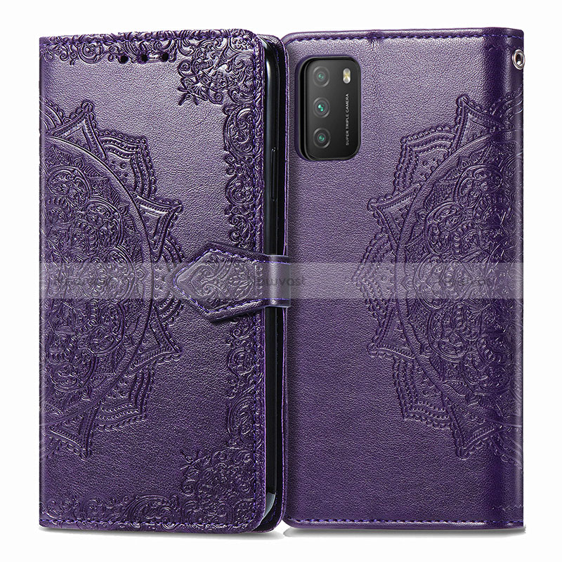 Leather Case Stands Fashionable Pattern Flip Cover Holder for Xiaomi Poco M3 Purple