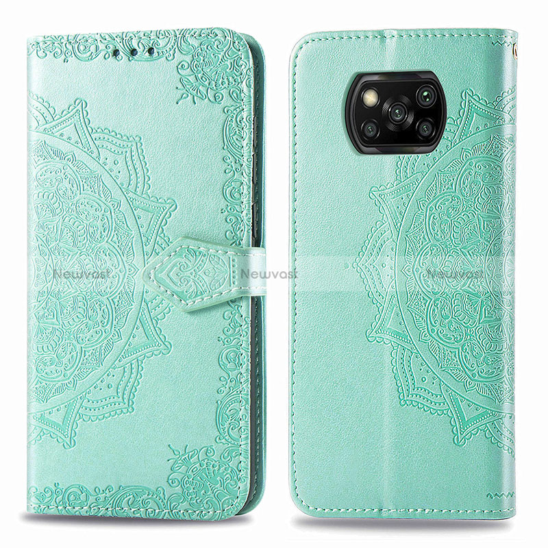 Leather Case Stands Fashionable Pattern Flip Cover Holder for Xiaomi Poco X3 NFC Green
