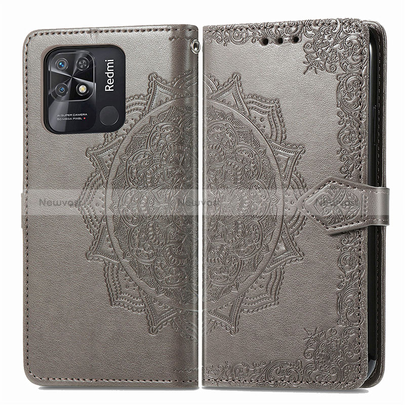 Leather Case Stands Fashionable Pattern Flip Cover Holder for Xiaomi Redmi 10 Power Gray
