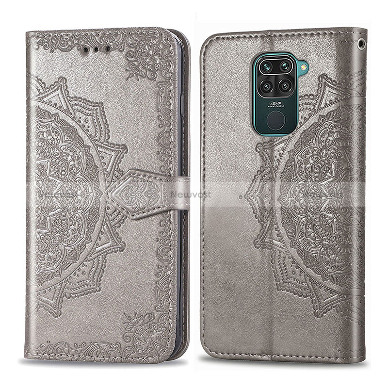 Leather Case Stands Fashionable Pattern Flip Cover Holder for Xiaomi Redmi Note 9 Gray