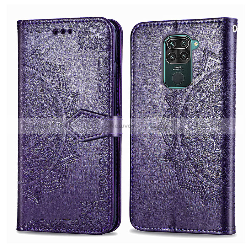 Leather Case Stands Fashionable Pattern Flip Cover Holder for Xiaomi Redmi Note 9 Purple