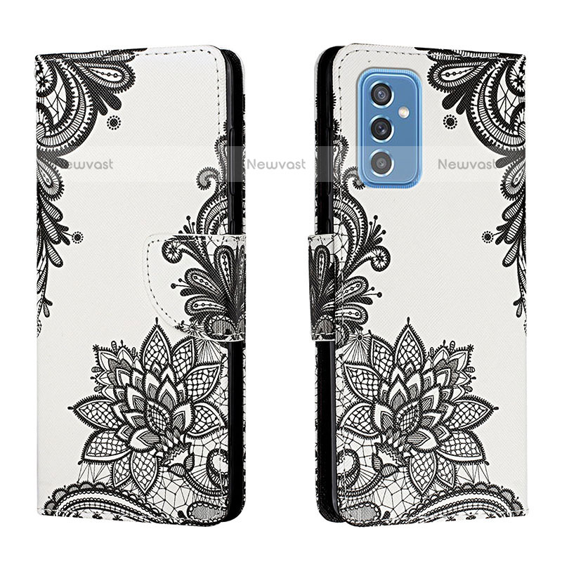 Leather Case Stands Fashionable Pattern Flip Cover Holder H01X for Samsung Galaxy M52 5G Dark Gray