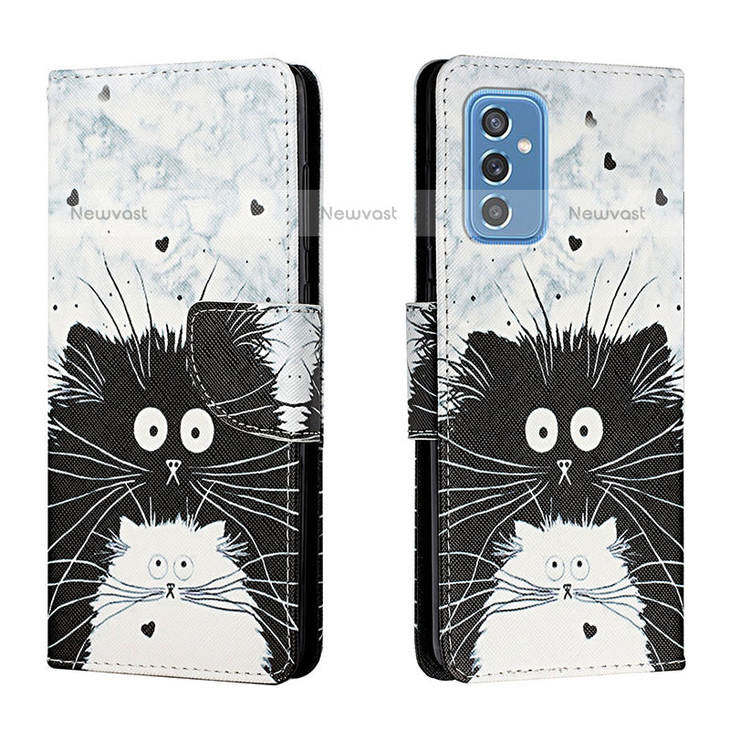 Leather Case Stands Fashionable Pattern Flip Cover Holder H01X for Samsung Galaxy M52 5G Gray