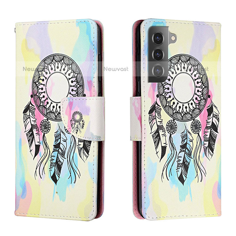 Leather Case Stands Fashionable Pattern Flip Cover Holder H01X for Samsung Galaxy S22 5G