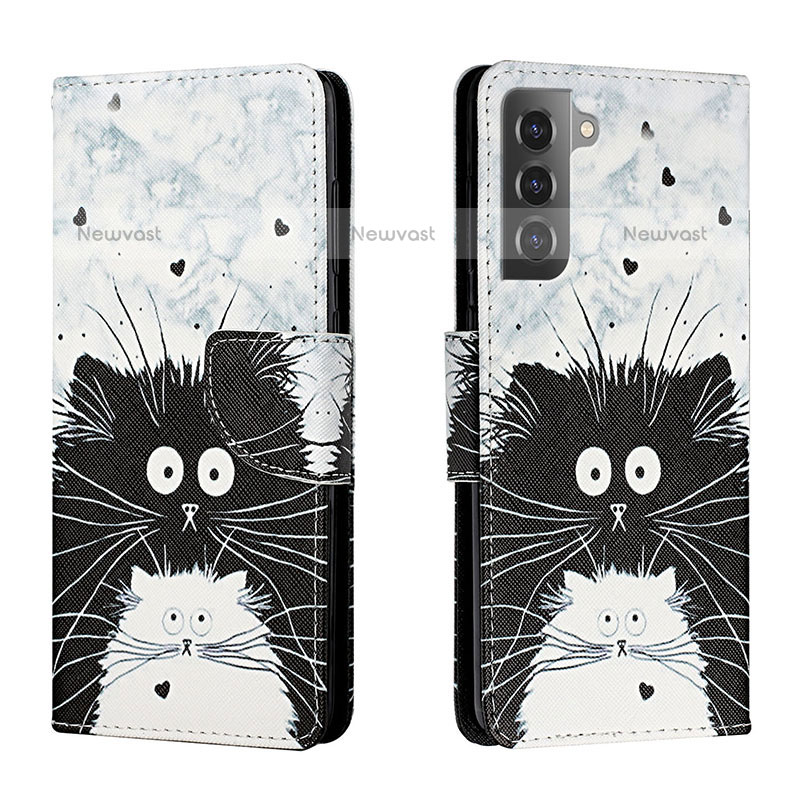 Leather Case Stands Fashionable Pattern Flip Cover Holder H01X for Samsung Galaxy S22 5G