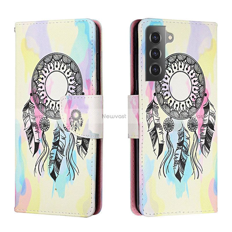 Leather Case Stands Fashionable Pattern Flip Cover Holder H01X for Samsung Galaxy S22 Plus 5G