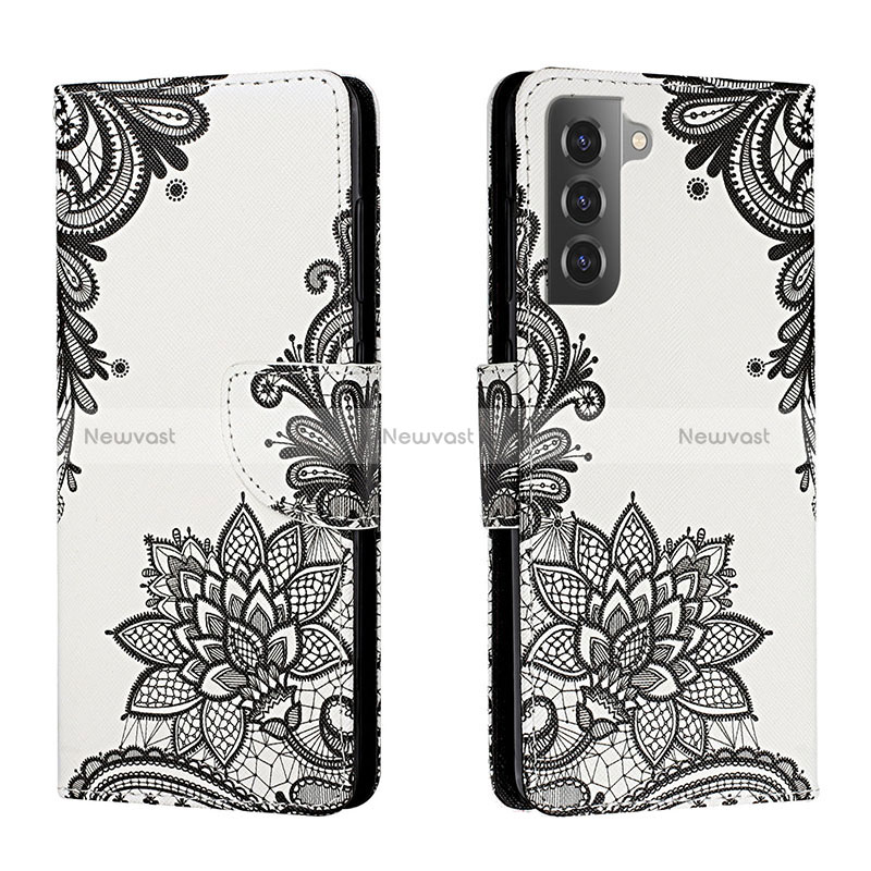 Leather Case Stands Fashionable Pattern Flip Cover Holder H01X for Samsung Galaxy S22 Plus 5G Dark Gray