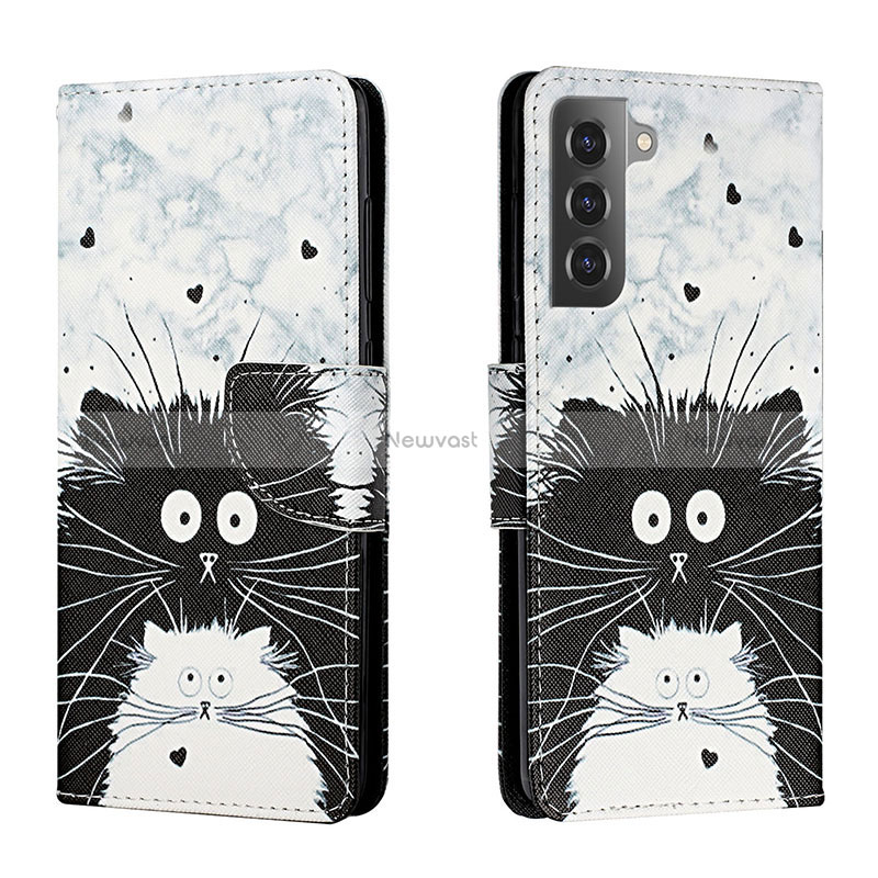 Leather Case Stands Fashionable Pattern Flip Cover Holder H01X for Samsung Galaxy S22 Plus 5G Gray