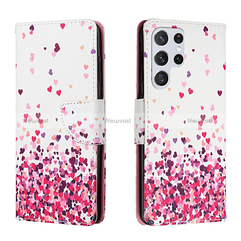 Leather Case Stands Fashionable Pattern Flip Cover Holder H01X for Samsung Galaxy S22 Ultra 5G