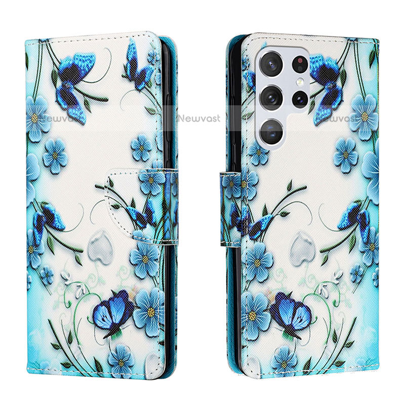 Leather Case Stands Fashionable Pattern Flip Cover Holder H01X for Samsung Galaxy S23 Ultra 5G