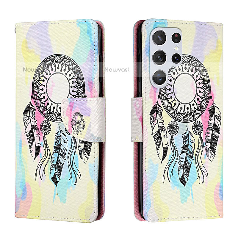 Leather Case Stands Fashionable Pattern Flip Cover Holder H01X for Samsung Galaxy S23 Ultra 5G Colorful