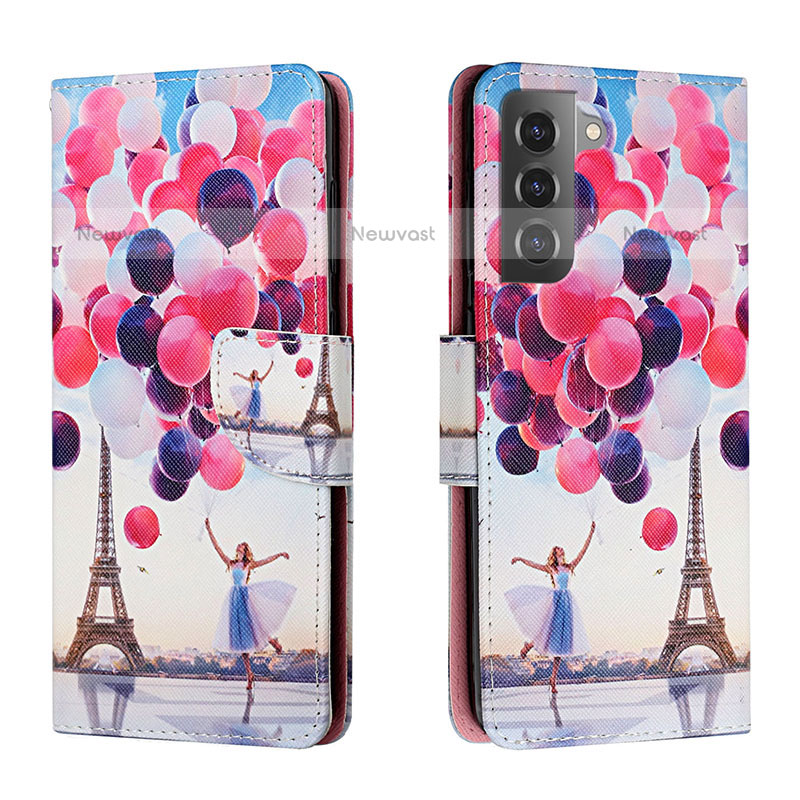 Leather Case Stands Fashionable Pattern Flip Cover Holder H02X for Samsung Galaxy S22 5G