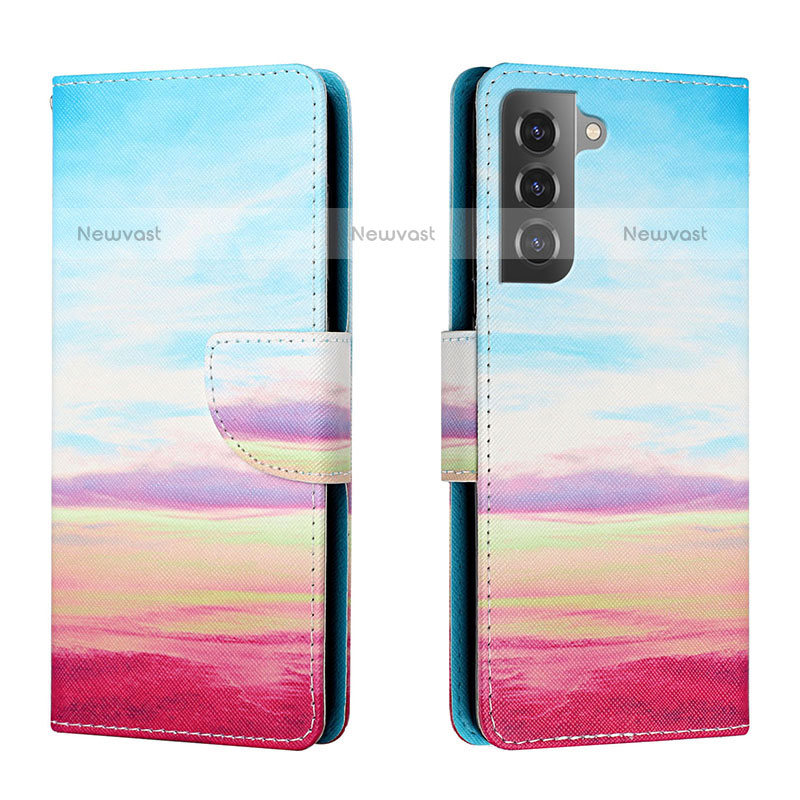 Leather Case Stands Fashionable Pattern Flip Cover Holder H02X for Samsung Galaxy S22 5G Colorful