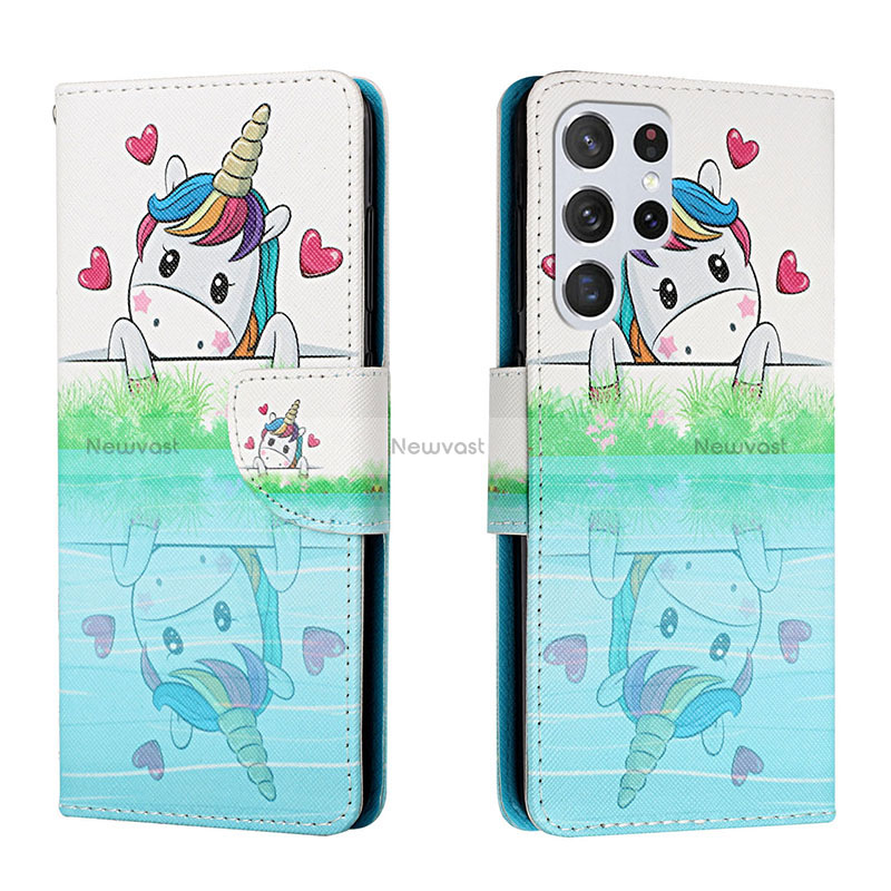 Leather Case Stands Fashionable Pattern Flip Cover Holder H02X for Samsung Galaxy S22 Ultra 5G