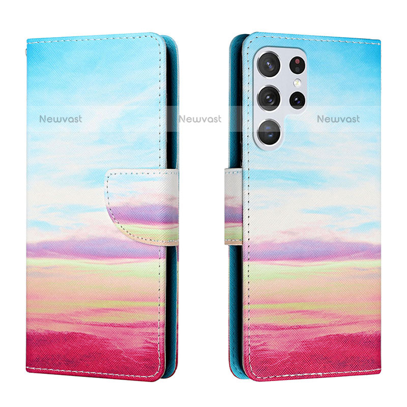 Leather Case Stands Fashionable Pattern Flip Cover Holder H02X for Samsung Galaxy S23 Ultra 5G