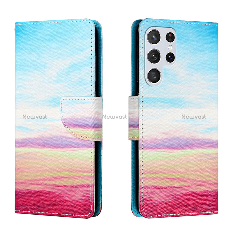 Leather Case Stands Fashionable Pattern Flip Cover Holder H02X for Samsung Galaxy S24 Ultra 5G